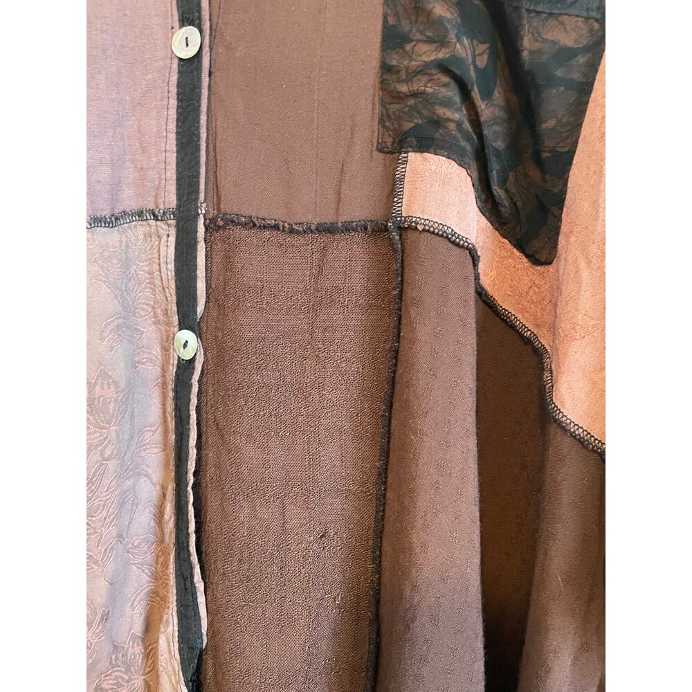 Jackie Loves John Vintage Patchwork Top Collared Brown Pink Y2k Oversized Large - Picture 2 of 4